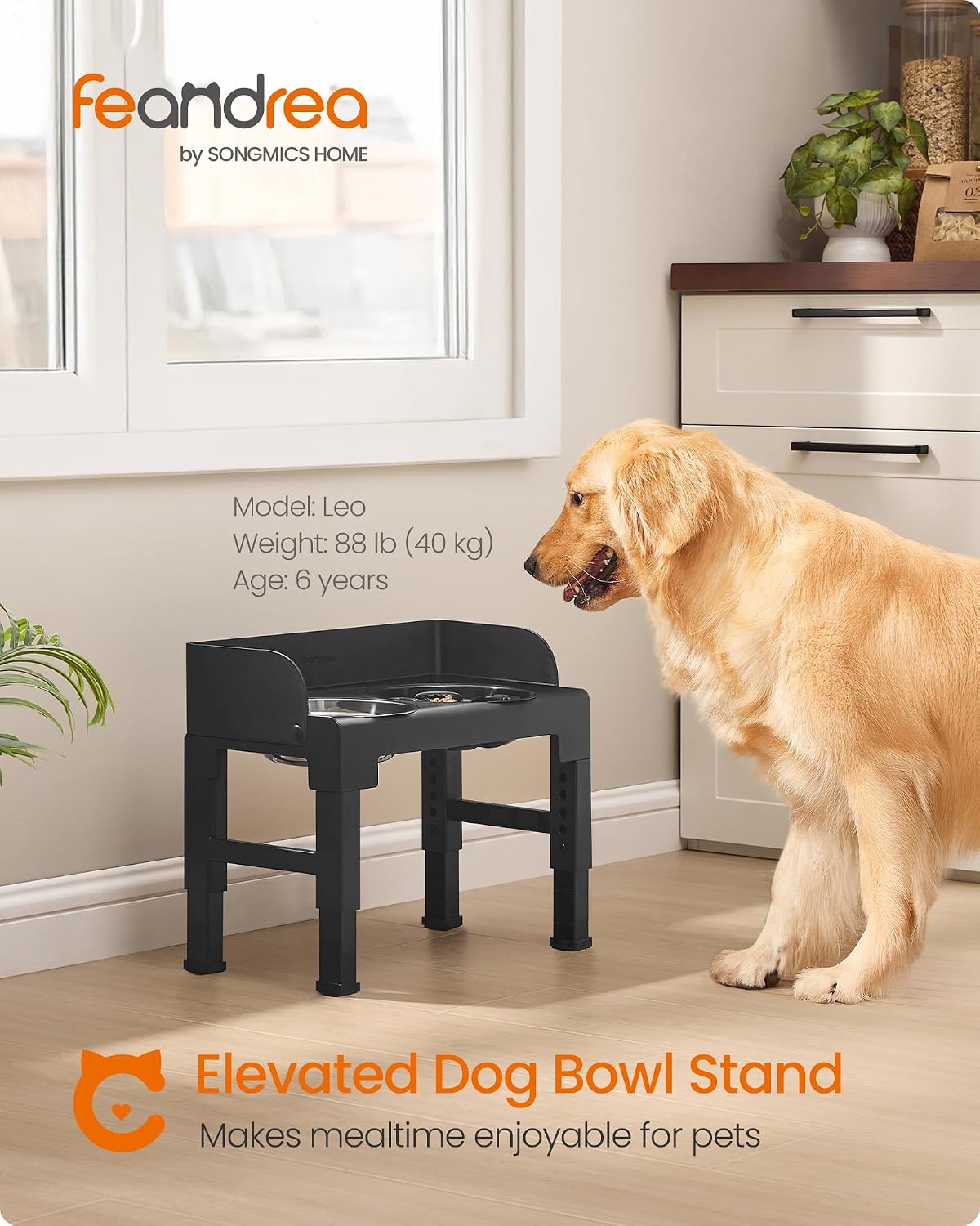 Feandrea Dog Bowls Elevated, Adjustable Height, Tilted Design