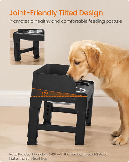 Feandrea Dog Bowls Elevated, Adjustable Height, Tilted Design