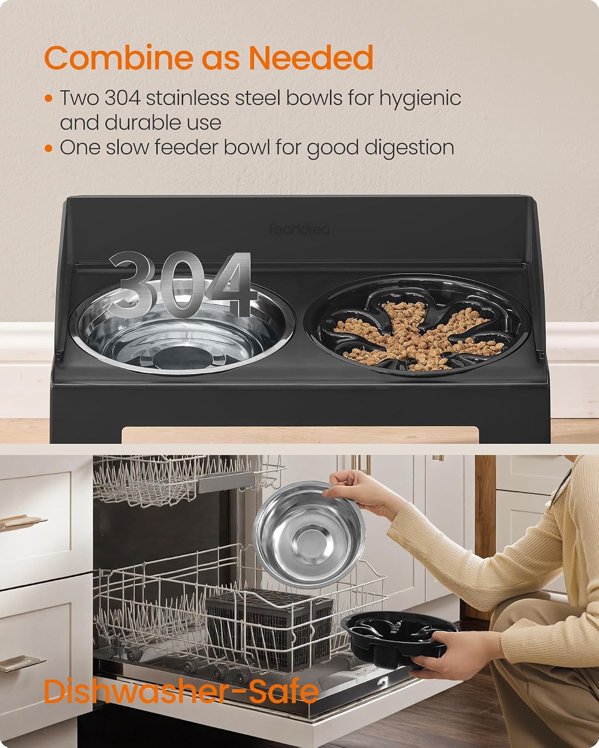 Feandrea Dog Bowls Elevated, Adjustable Height, Tilted Design