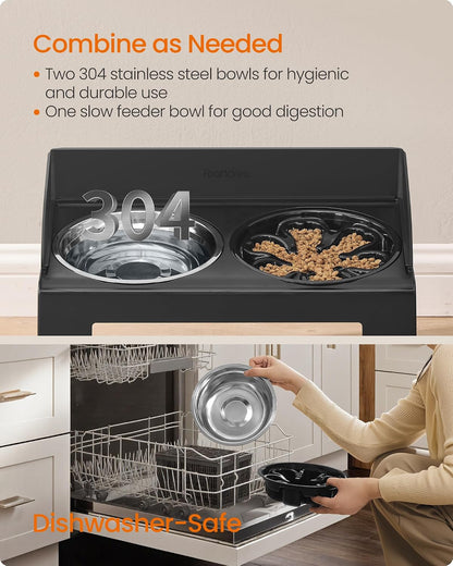 Feandrea Dog Bowls Elevated, Adjustable Height, Tilted Design