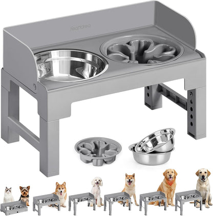 Feandrea Dog Bowls Elevated, Adjustable Height, Tilted Design