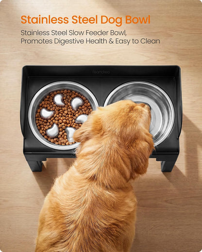 Feandrea Dog Bowls Elevated, Adjustable Height, Tilted Design