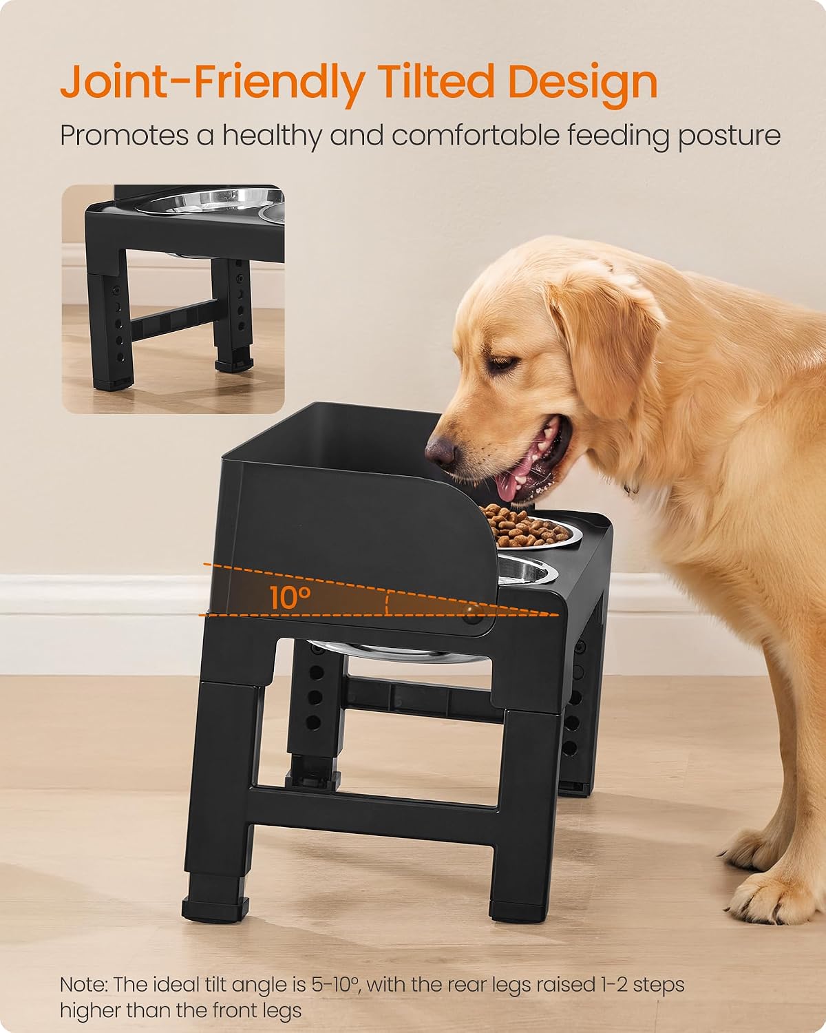 Feandrea Dog Bowls Elevated, Adjustable Height, Tilted Design
