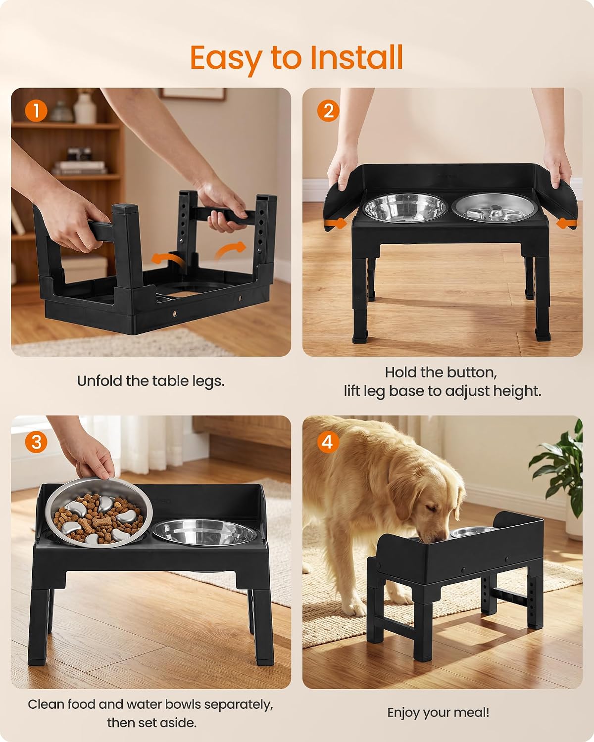 Feandrea Dog Bowls Elevated, Adjustable Height, Tilted Design