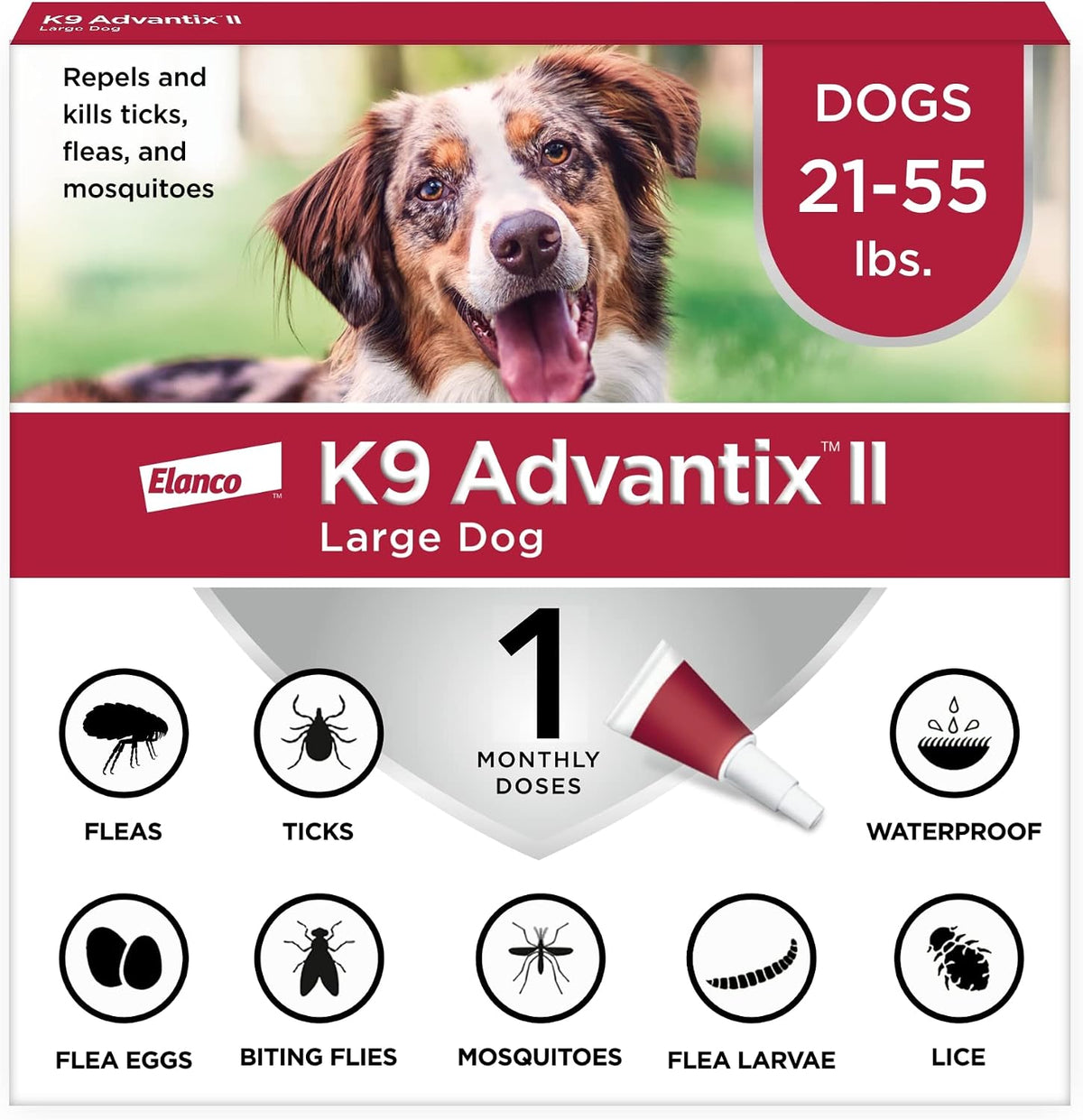 II Large Dog Vet-Recommended Flea, Tick & Mosquito Treatment & Prevention | Dogs 21-55 lbs. | 2-Mo Supply (Packaging may vary)
