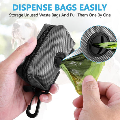 Dog Waste Bag Dispenser Pet Poop Bags Holder for Doggie Waste Bags Dispensers Soft Fabric Zipper Small Doggy Puppy Pouch for Leash Accessory Attachment with Carrier,Black