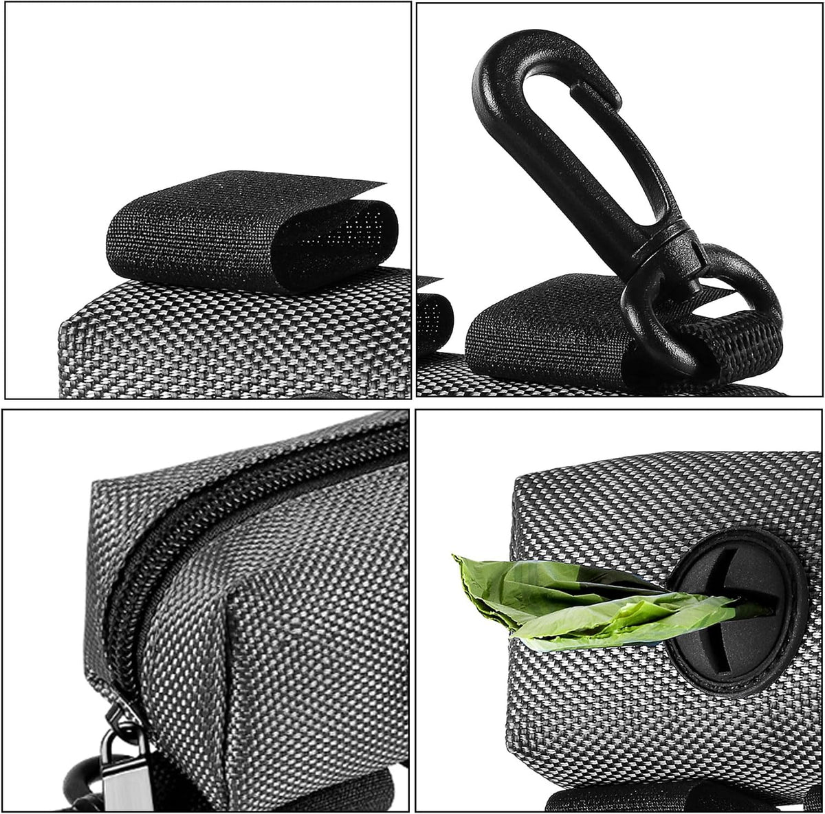 Dog Waste Bag Dispenser Pet Poop Bags Holder for Doggie Waste Bags Dispensers Soft Fabric Zipper Small Doggy Puppy Pouch for Leash Accessory Attachment with Carrier,Black