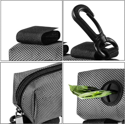 Dog Waste Bag Dispenser Pet Poop Bags Holder for Doggie Waste Bags Dispensers Soft Fabric Zipper Small Doggy Puppy Pouch for Leash Accessory Attachment with Carrier,Black