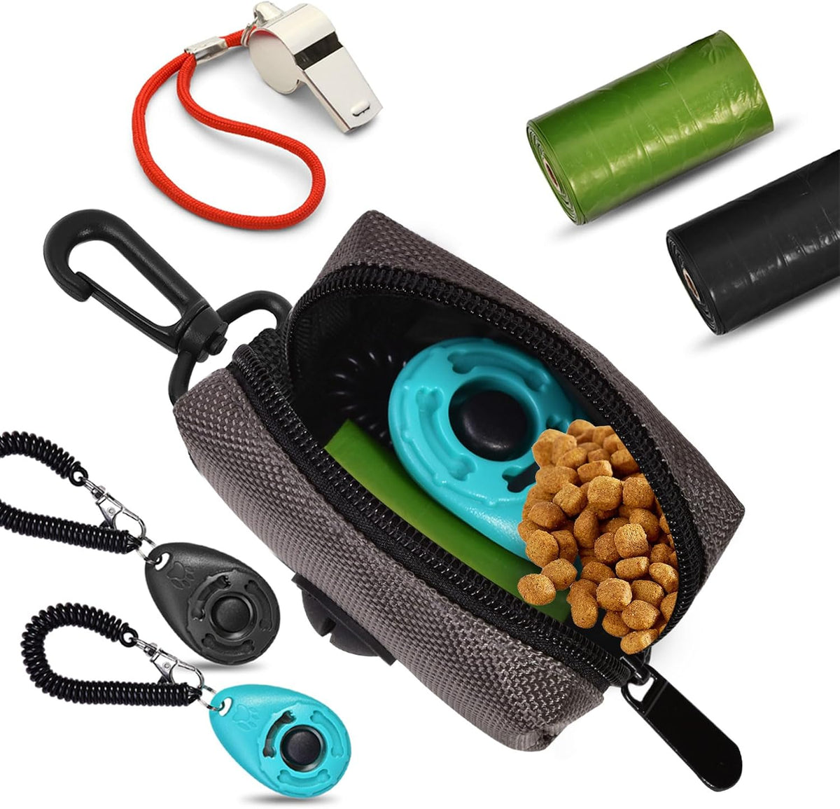 Dog Waste Bag Dispenser Pet Poop Bags Holder for Doggie Waste Bags Dispensers Soft Fabric Zipper Small Doggy Puppy Pouch for Leash Accessory Attachment with Carrier,Black