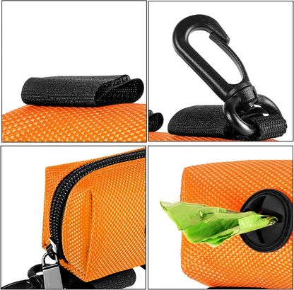 Dog Waste Bag Dispenser Pet Poop Bags Holder for Doggie Waste Bags Dispensers Soft Fabric Zipper Small Doggy Puppy Pouch for Leash Accessory Attachment with Carrier,Black