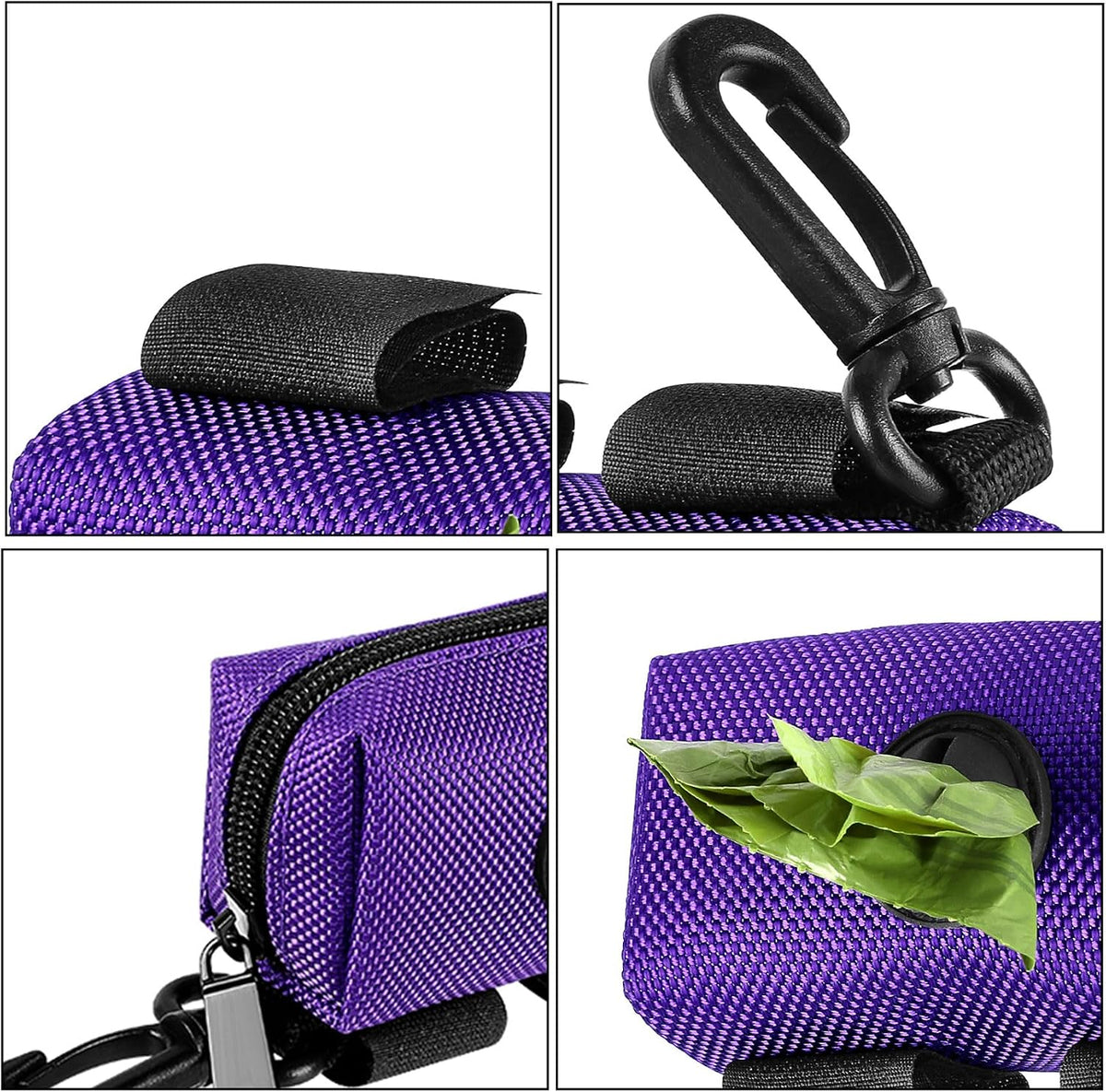 Dog Waste Bag Dispenser Pet Poop Bags Holder for Doggie Waste Bags Dispensers Soft Fabric Zipper Small Doggy Puppy Pouch for Leash Accessory Attachment with Carrier,Black