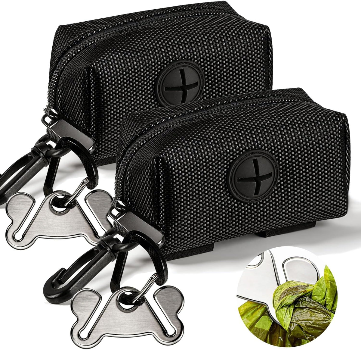 Dog Waste Bag Dispenser Pet Poop Bags Holder for Doggie Waste Bags Dispensers Soft Fabric Zipper Small Doggy Puppy Pouch for Leash Accessory Attachment with Carrier,Black