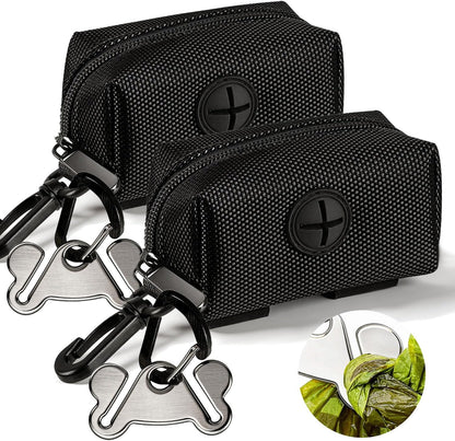 Dog Waste Bag Dispenser Pet Poop Bags Holder for Doggie Waste Bags Dispensers Soft Fabric Zipper Small Doggy Puppy Pouch for Leash Accessory Attachment with Carrier,Black