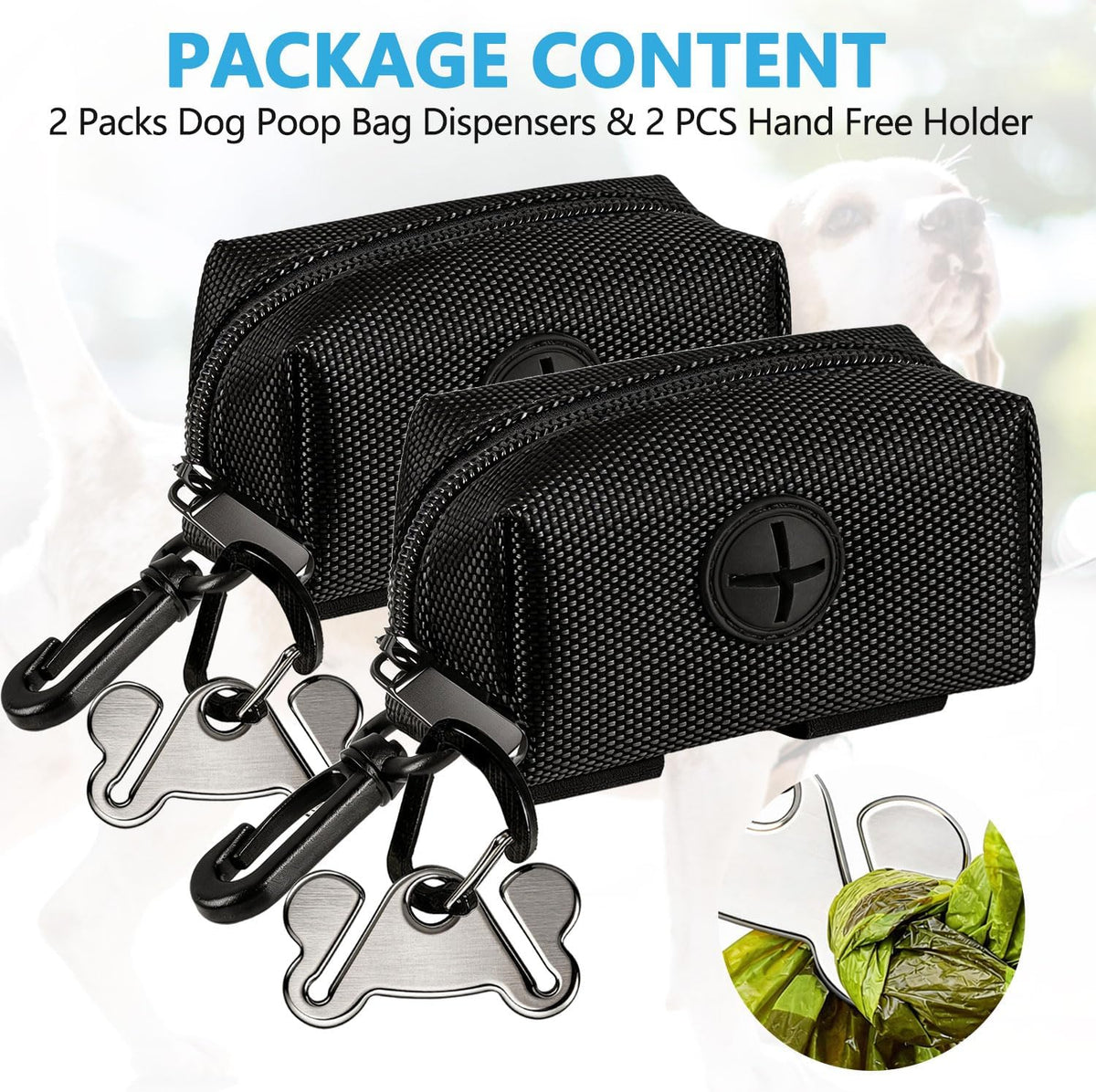 Dog Waste Bag Dispenser Pet Poop Bags Holder for Doggie Waste Bags Dispensers Soft Fabric Zipper Small Doggy Puppy Pouch for Leash Accessory Attachment with Carrier,Black