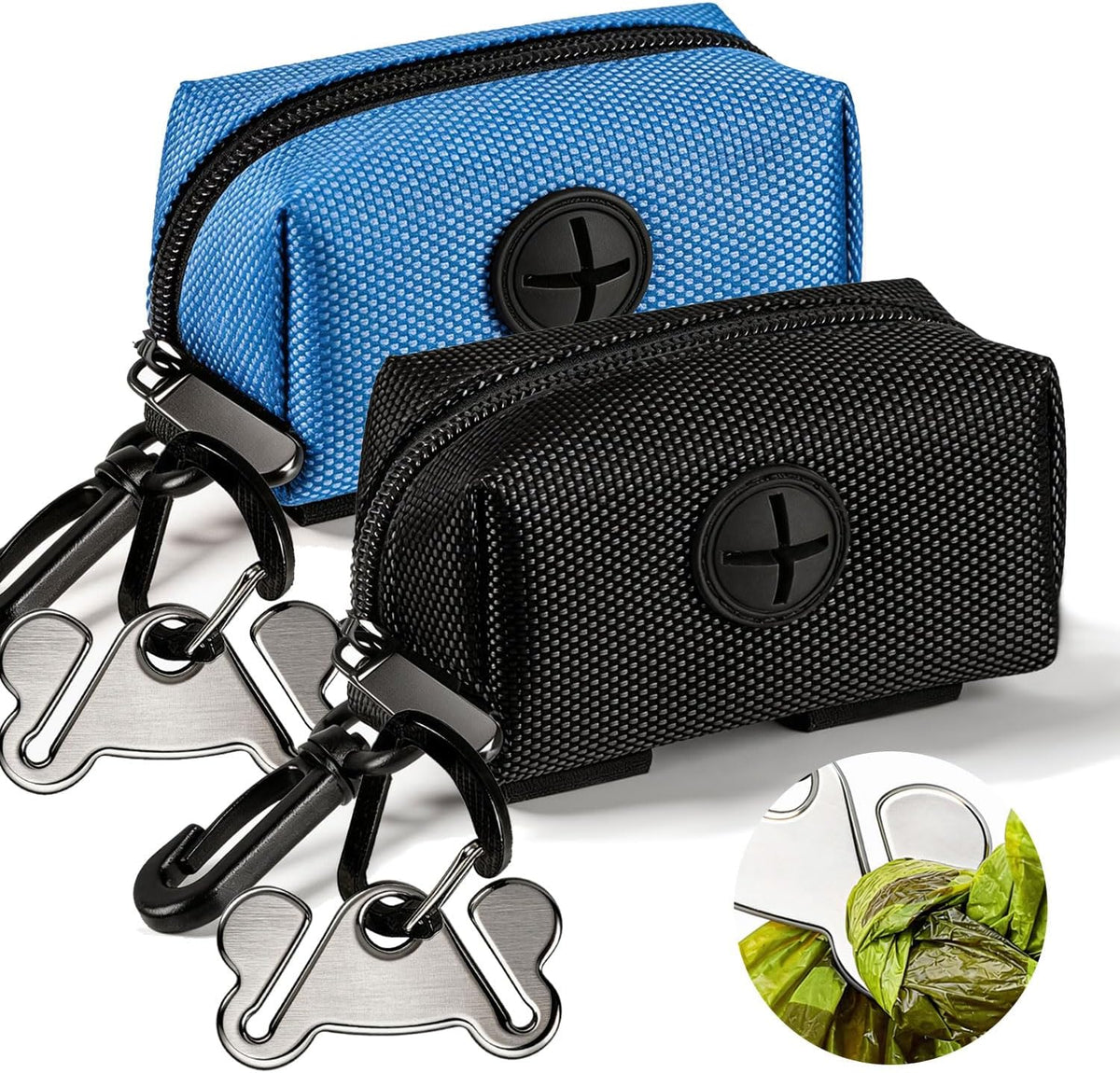 Dog Waste Bag Dispenser Pet Poop Bags Holder for Doggie Waste Bags Dispensers Soft Fabric Zipper Small Doggy Puppy Pouch for Leash Accessory Attachment with Carrier,Black