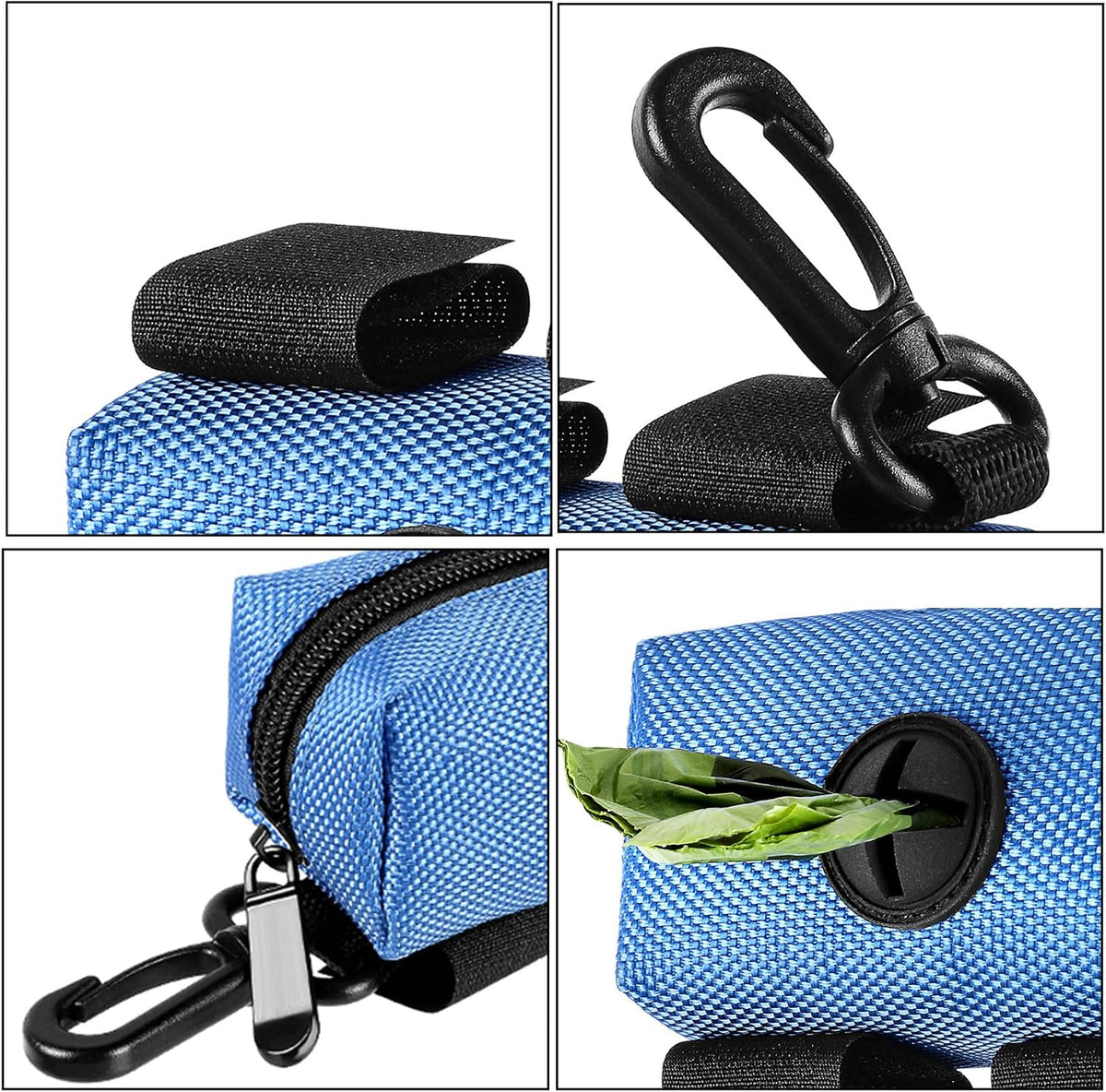 Dog Waste Bag Dispenser Pet Poop Bags Holder for Doggie Waste Bags Dispensers Soft Fabric Zipper Small Doggy Puppy Pouch for Leash Accessory Attachment with Carrier,Black