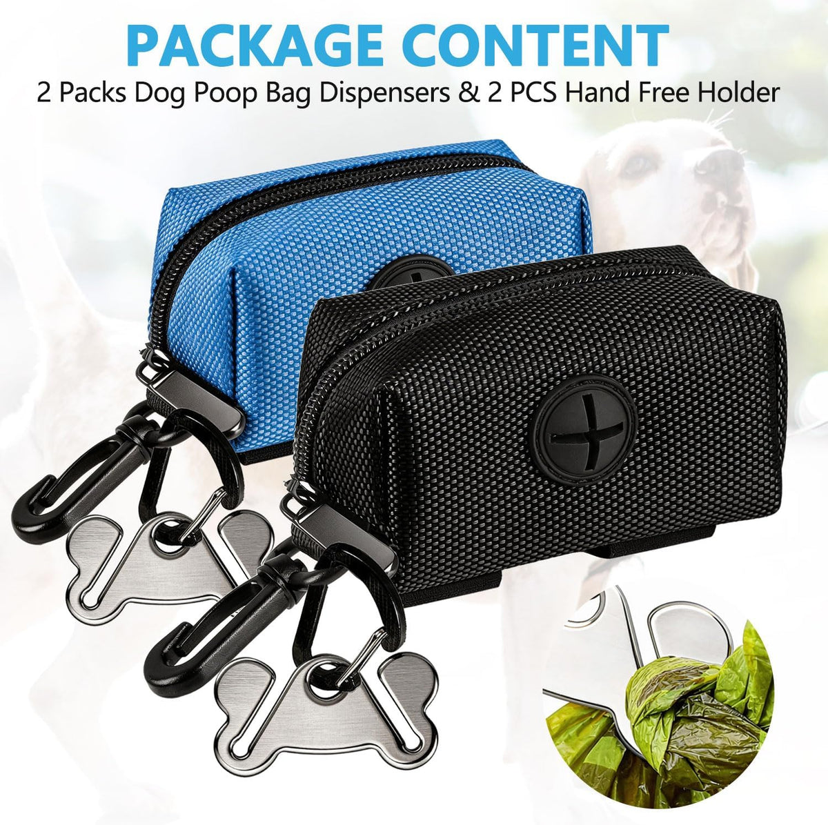 Dog Waste Bag Dispenser Pet Poop Bags Holder for Doggie Waste Bags Dispensers Soft Fabric Zipper Small Doggy Puppy Pouch for Leash Accessory Attachment with Carrier,Black