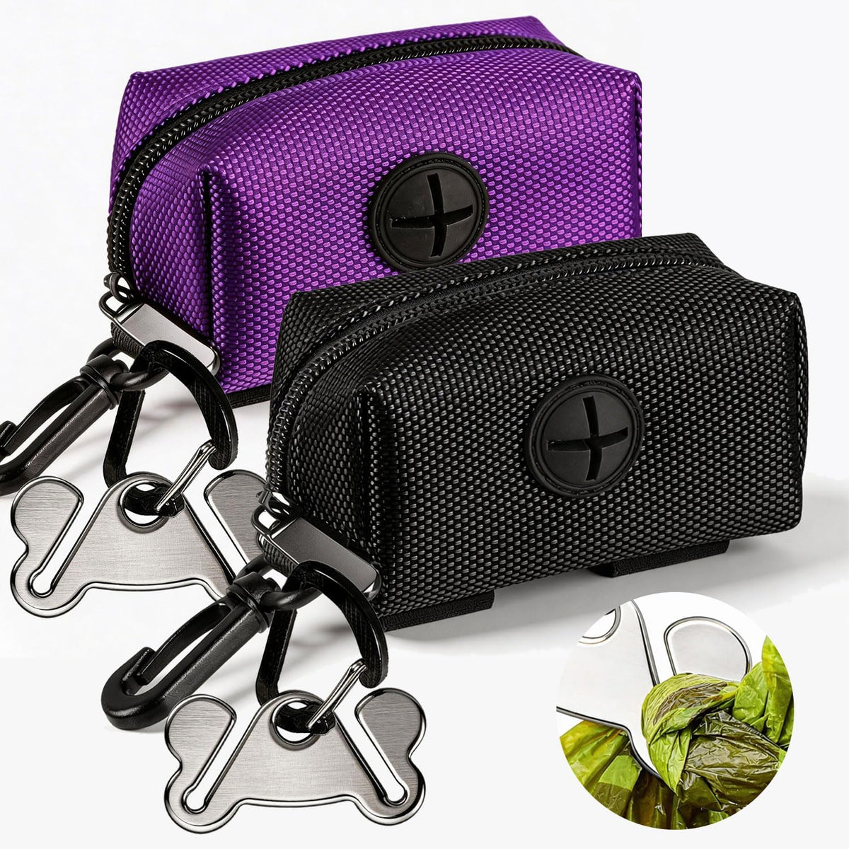 Dog Waste Bag Dispenser Pet Poop Bags Holder for Doggie Waste Bags Dispensers Soft Fabric Zipper Small Doggy Puppy Pouch for Leash Accessory Attachment with Carrier,Black