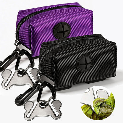 Dog Waste Bag Dispenser Pet Poop Bags Holder for Doggie Waste Bags Dispensers Soft Fabric Zipper Small Doggy Puppy Pouch for Leash Accessory Attachment with Carrier,Black