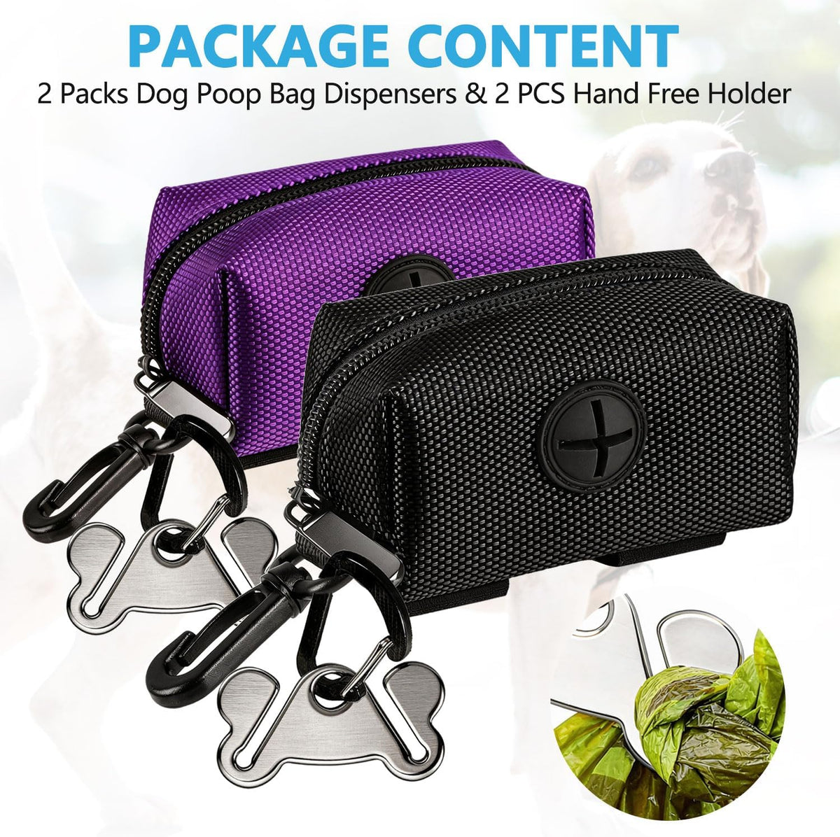 Dog Waste Bag Dispenser Pet Poop Bags Holder for Doggie Waste Bags Dispensers Soft Fabric Zipper Small Doggy Puppy Pouch for Leash Accessory Attachment with Carrier,Black