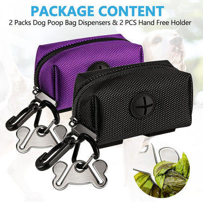 Dog Waste Bag Dispenser Pet Poop Bags Holder for Doggie Waste Bags Dispensers Soft Fabric Zipper Small Doggy Puppy Pouch for Leash Accessory Attachment with Carrier,Black