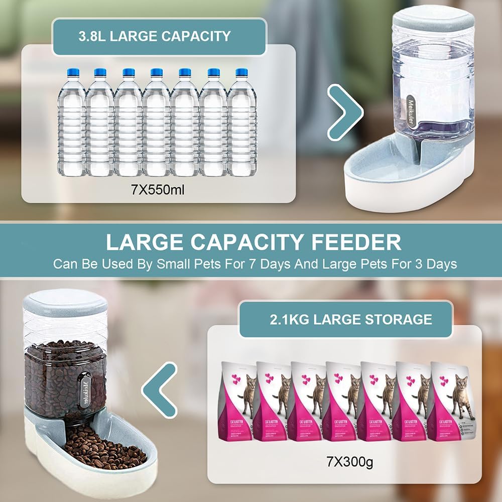 Pets Auto Feeder 5.2L,Food Feeder and Water Dispenser Set for Medium & Large Dogs Cats and Pets Animals (Navy)