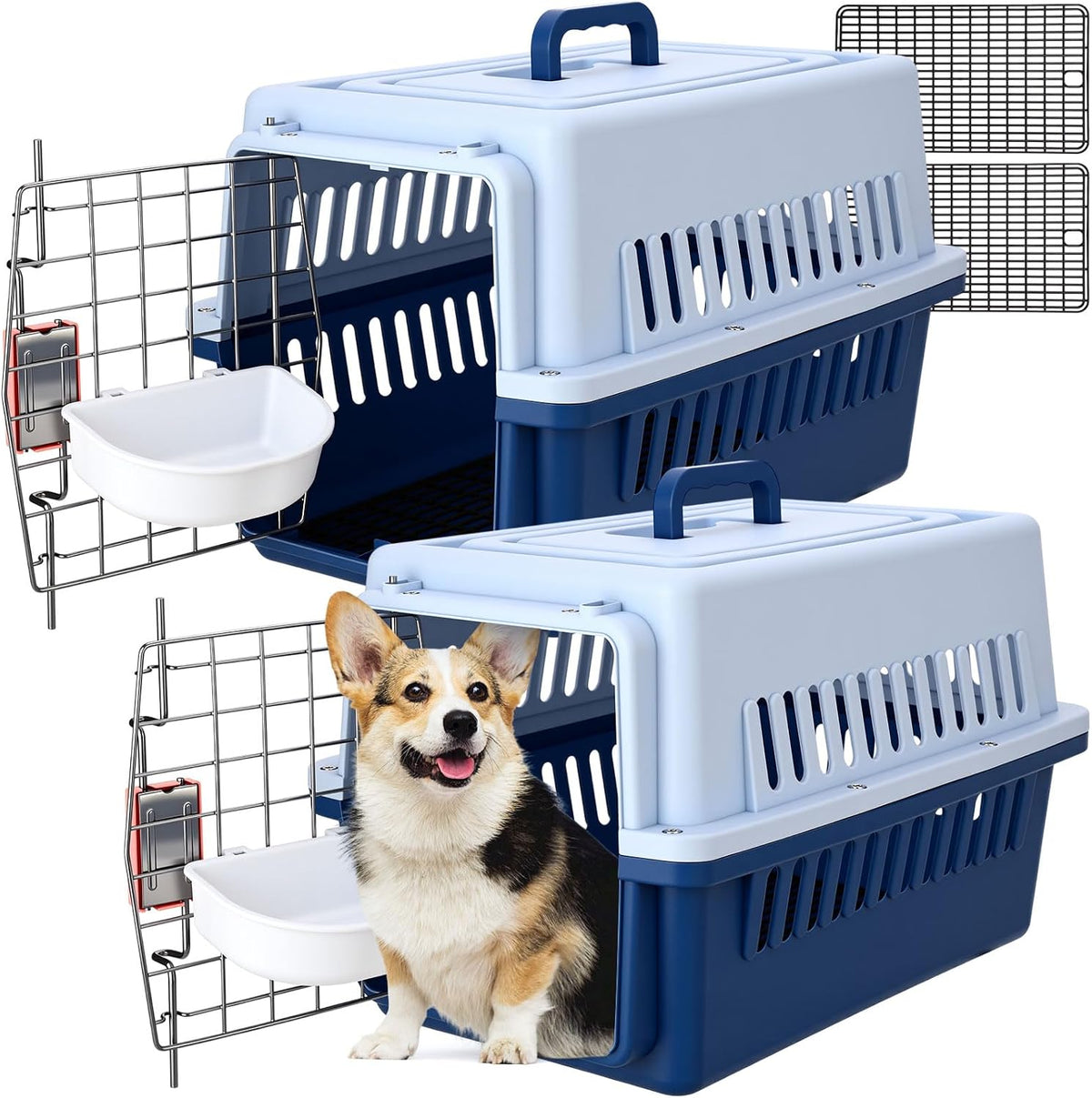 2 Pack 19" Hard-Sided Pet Carrier for Small Dogs and Cats, Airline Approved Travel Crate with Secure Latche, Front Wire Door, Portable Handle, Food Bowl for Traveling Camping, up to 10 LBS