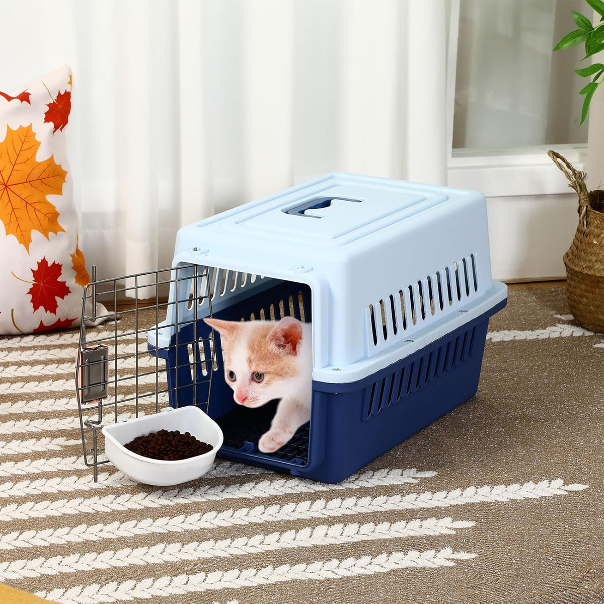 2 Pack 19" Hard-Sided Pet Carrier for Small Dogs and Cats, Airline Approved Travel Crate with Secure Latche, Front Wire Door, Portable Handle, Food Bowl for Traveling Camping, up to 10 LBS