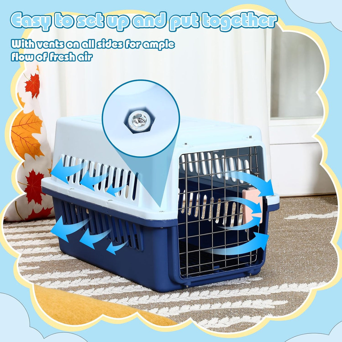 2 Pack 19" Hard-Sided Pet Carrier for Small Dogs and Cats, Airline Approved Travel Crate with Secure Latche, Front Wire Door, Portable Handle, Food Bowl for Traveling Camping, up to 10 LBS