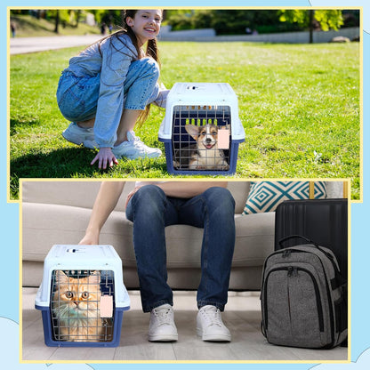 2 Pack 19" Hard-Sided Pet Carrier for Small Dogs and Cats, Airline Approved Travel Crate with Secure Latche, Front Wire Door, Portable Handle, Food Bowl for Traveling Camping, up to 10 LBS