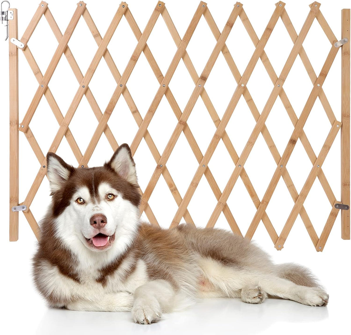 Retractable Dog Gate Expandable Dog Fence Wooden Screen Door Accordion Gates Portable for Doorways Pet Gate Pet Safety Patio Garden Lawn