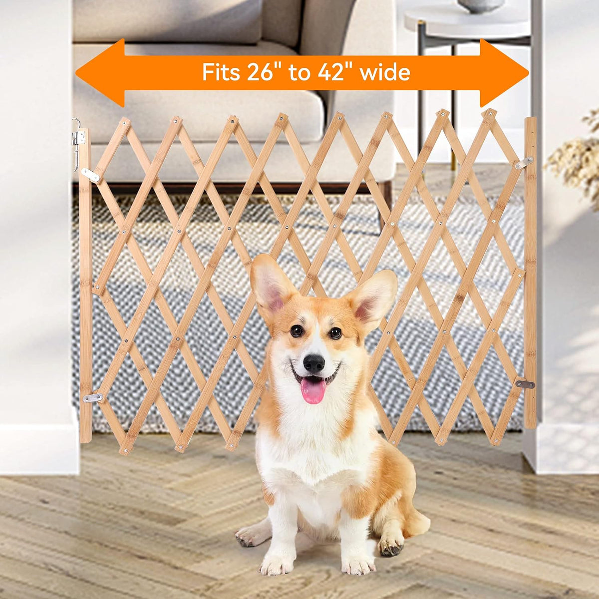Retractable Dog Gate Expandable Dog Fence Wooden Screen Door Accordion Gates Portable for Doorways Pet Gate Pet Safety Patio Garden Lawn