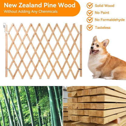 Retractable Dog Gate Expandable Dog Fence Wooden Screen Door Accordion Gates Portable for Doorways Pet Gate Pet Safety Patio Garden Lawn
