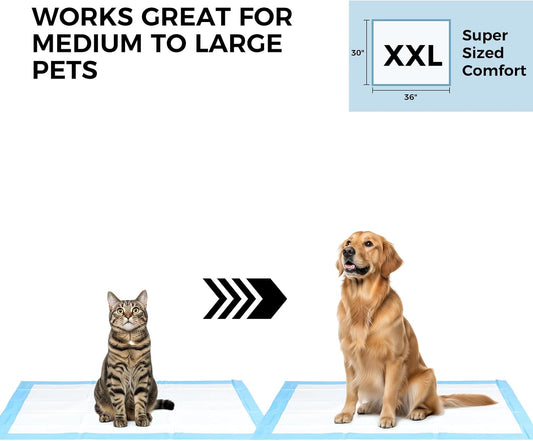 50 Pack 30"x36" Extra Large Dog Pee Pads - Super Absorbent & Leak-Proof Disposable Puppy Training Pads | X-Large Quick-Dry 5-Layer Protection Piddle Pads for Indoor & Outdoor Use