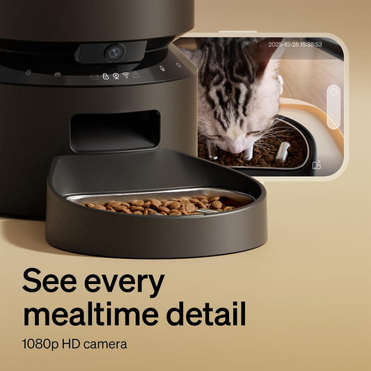 Automatic Dog Feeder with Camera, Auto Cat Food Dispenser Slow Feeders Dogs Bowl, 1080P HD Video with Night Vision, 5G WiFi with 2-Way Audio, Stainless Steel Slow Food Tray for Small Dogs