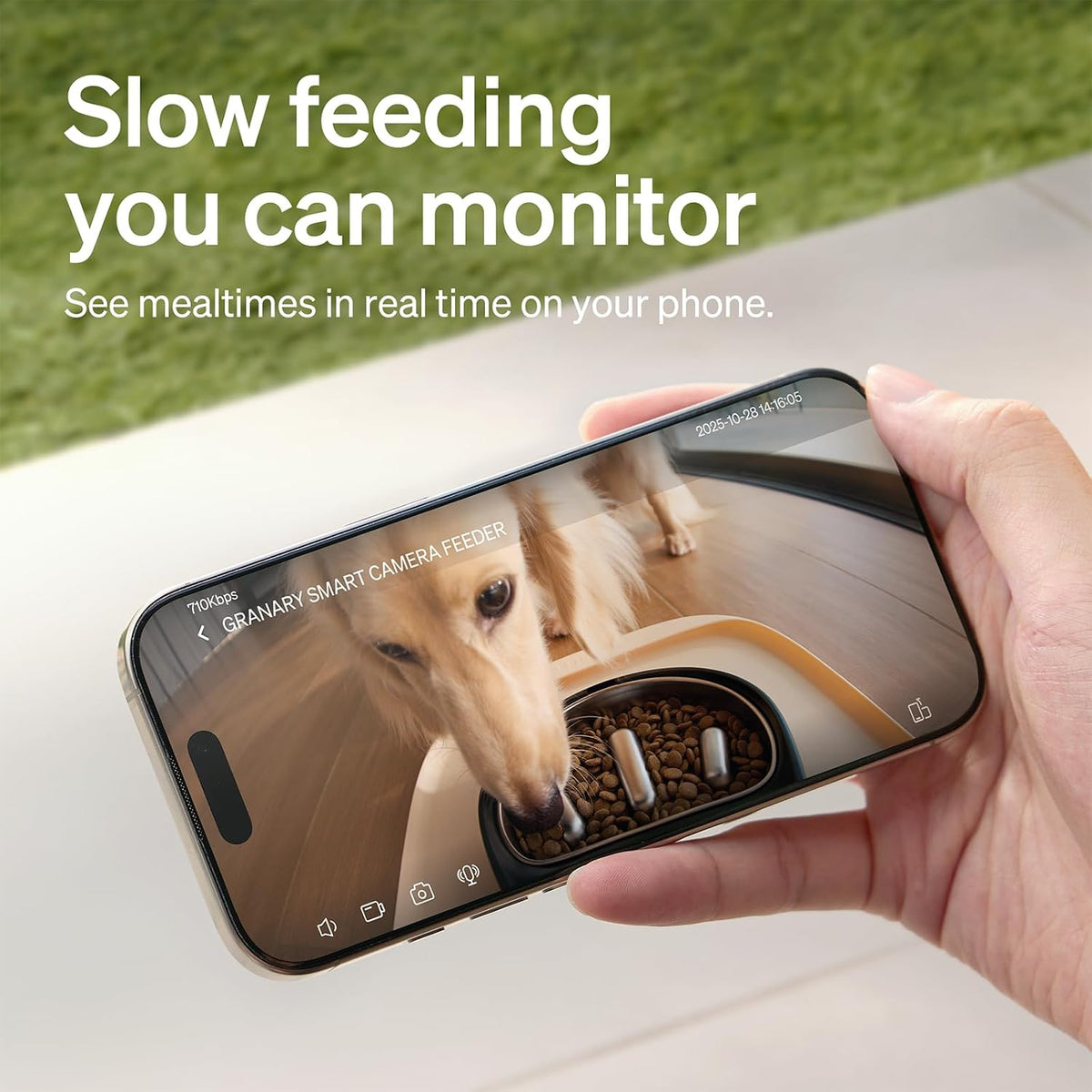 Automatic Dog Feeder with Camera, Auto Cat Food Dispenser Slow Feeders Dogs Bowl, 1080P HD Video with Night Vision, 5G WiFi with 2-Way Audio, Stainless Steel Slow Food Tray for Small Dogs