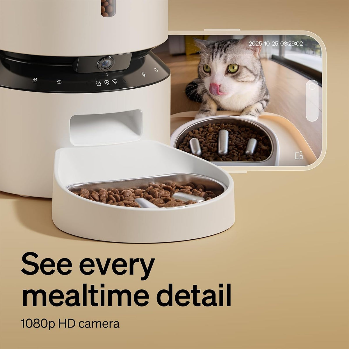 Automatic Dog Feeder with Camera, Auto Cat Food Dispenser Slow Feeders Dogs Bowl, 1080P HD Video with Night Vision, 5G WiFi with 2-Way Audio, Stainless Steel Slow Food Tray for Small Dogs