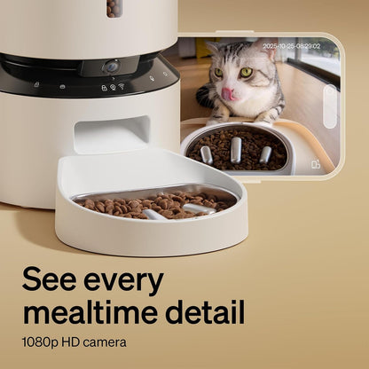 Automatic Dog Feeder with Camera, Auto Cat Food Dispenser Slow Feeders Dogs Bowl, 1080P HD Video with Night Vision, 5G WiFi with 2-Way Audio, Stainless Steel Slow Food Tray for Small Dogs