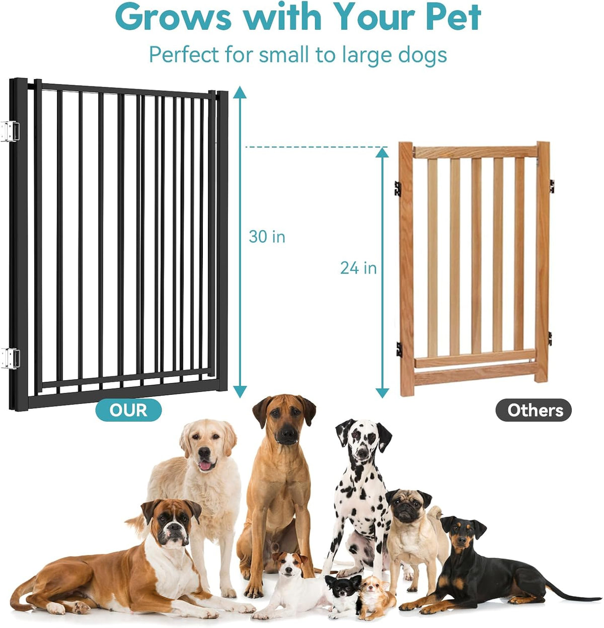 Freestanding Dog Gate with Door for Indoor & Outdoor, 30'' Tall