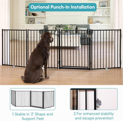 Freestanding Dog Gate with Door for Indoor & Outdoor, 30'' Tall