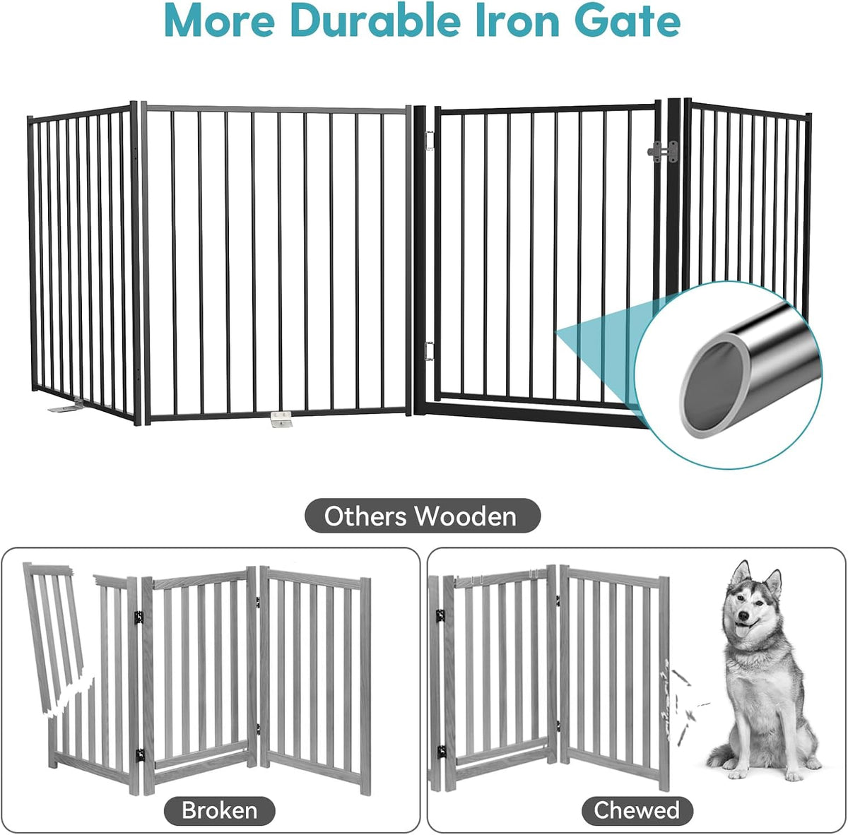 Freestanding Dog Gate with Door for Indoor & Outdoor, 30'' Tall