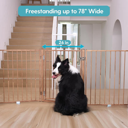 Freestanding Dog Gate with Door for Indoor & Outdoor, 30'' Tall