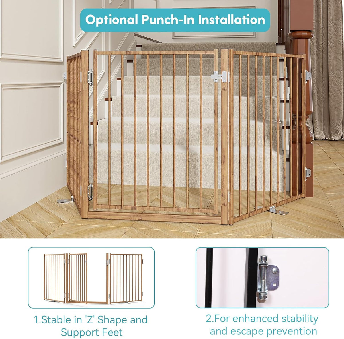 Freestanding Dog Gate with Door for Indoor & Outdoor, 30'' Tall