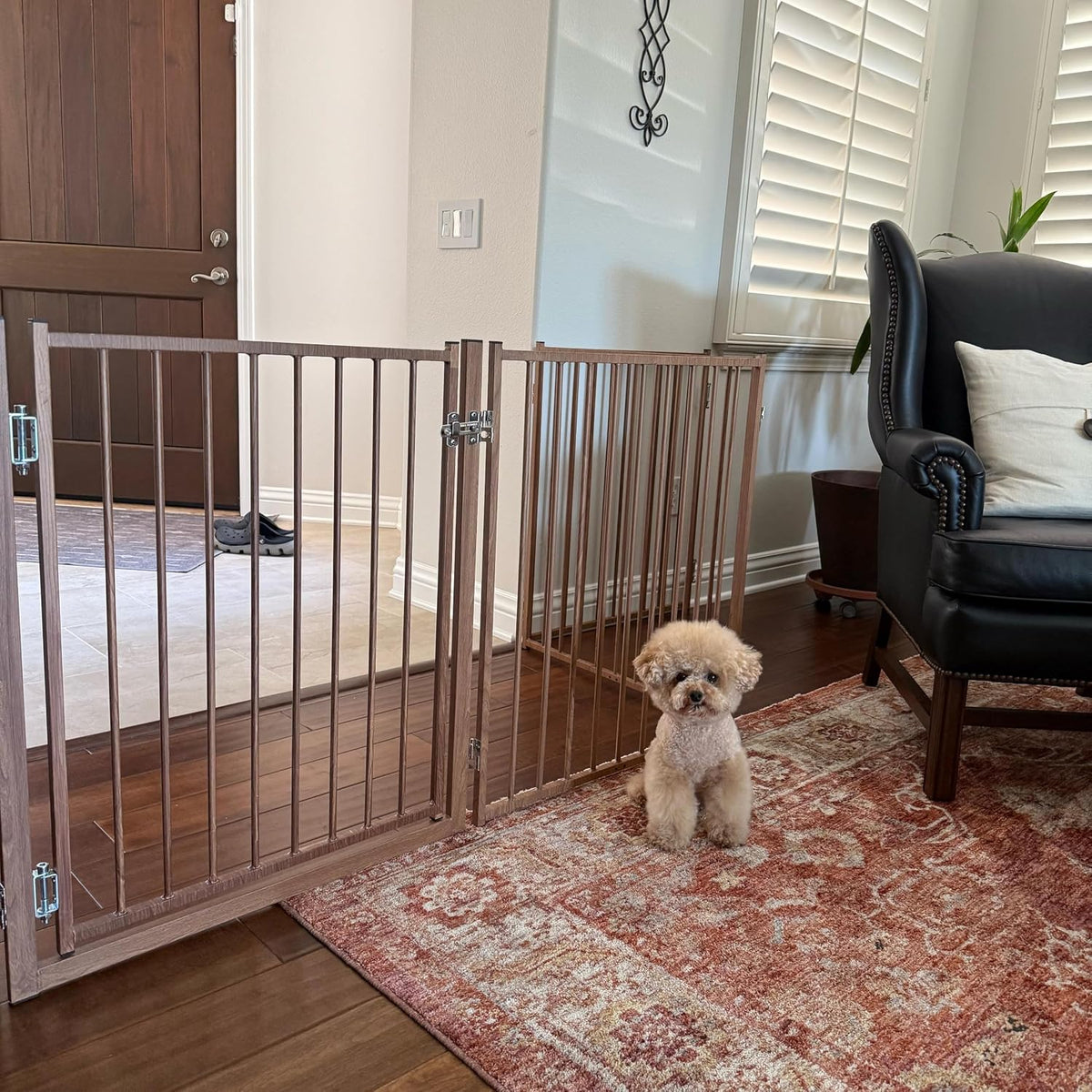 Freestanding Dog Gate with Door for Indoor & Outdoor, 30'' Tall