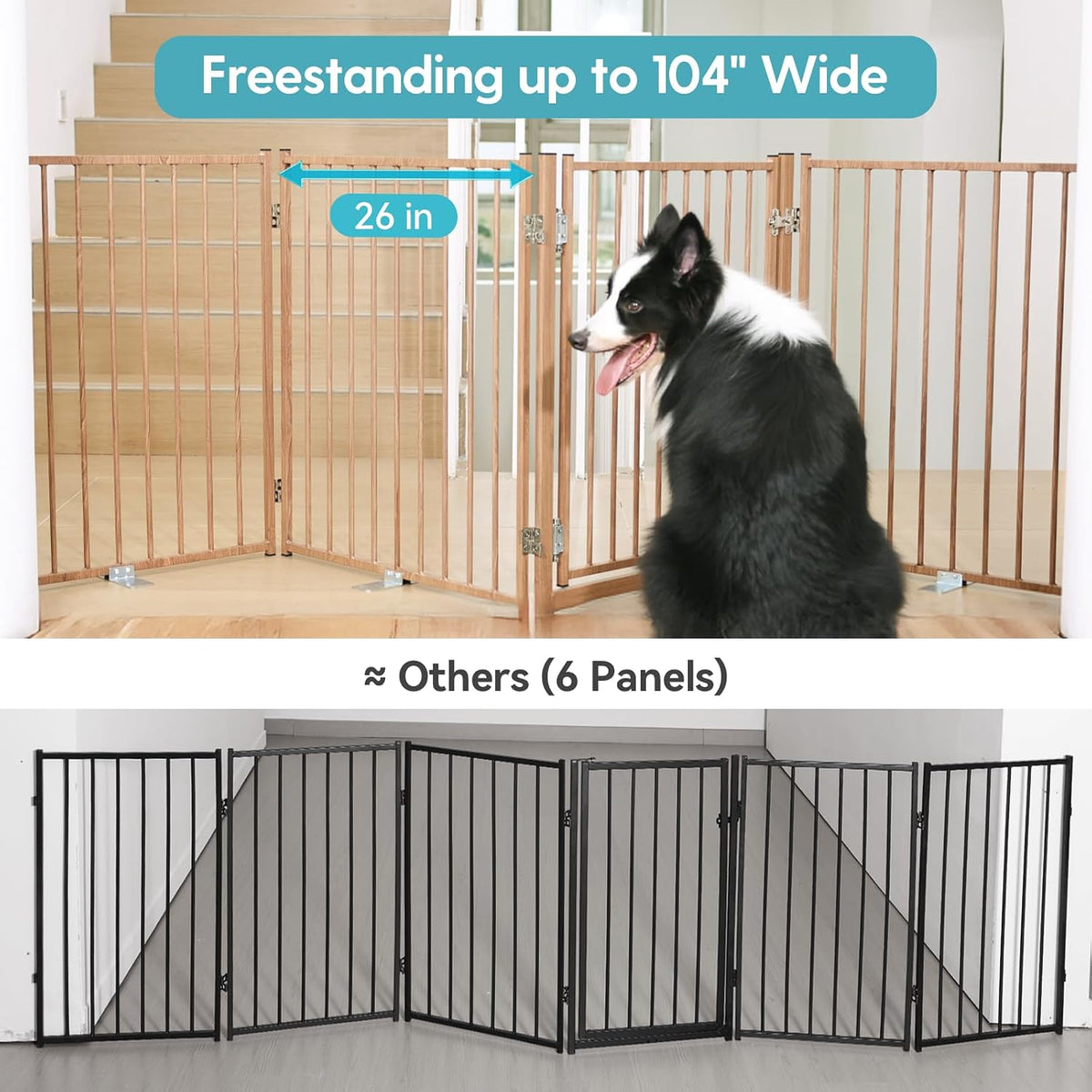 Freestanding Dog Gate with Door for Indoor & Outdoor, 30'' Tall