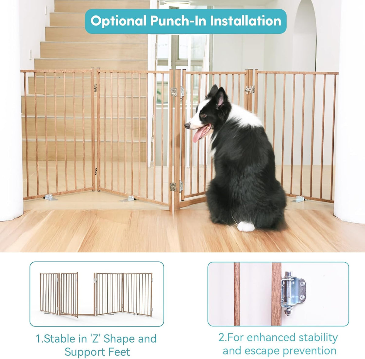 Freestanding Dog Gate with Door for Indoor & Outdoor, 30'' Tall