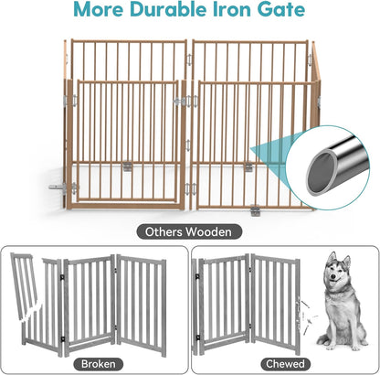 Freestanding Dog Gate with Door for Indoor & Outdoor, 30'' Tall