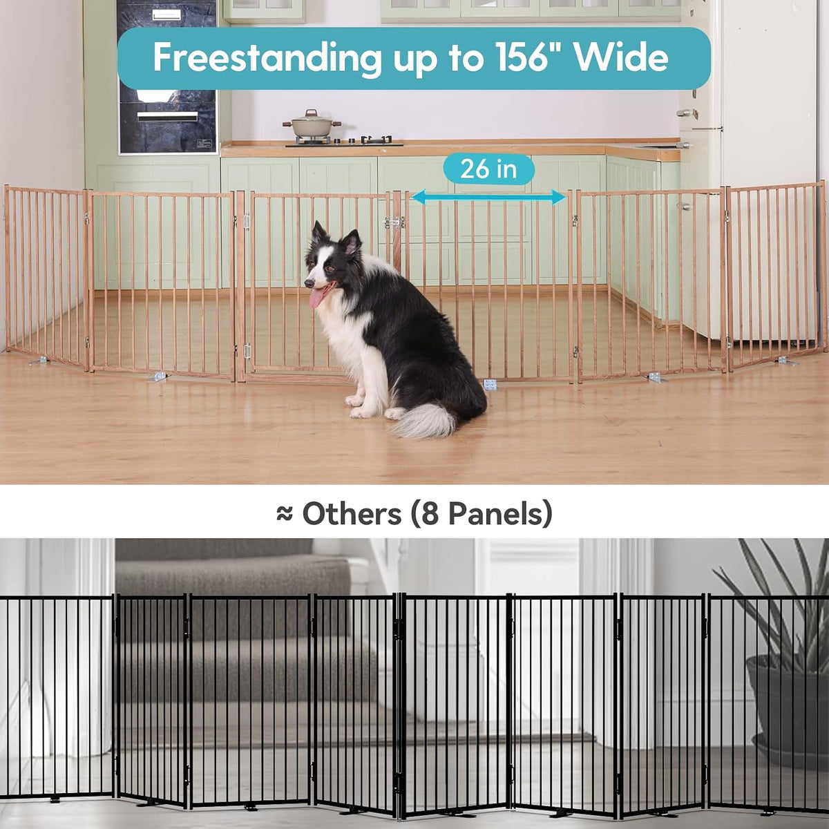 Freestanding Dog Gate with Door for Indoor & Outdoor, 30'' Tall