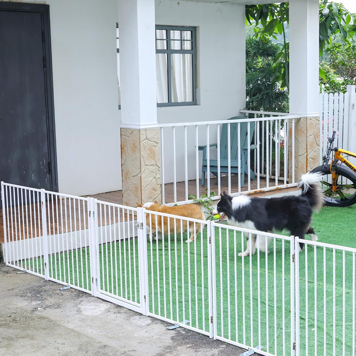 Freestanding Dog Gate with Door for Indoor & Outdoor, 30'' Tall