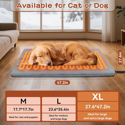 Pet Heating Pads for Cats & Dogs Outdoor Indoor, 17.7 * 17.7inches Puppy Cat Heating Pad Bed Mat Outdoor Waterprooof, Heated Dog Blanket Bed Outside, Gifts for Cats Puppy in Winter
